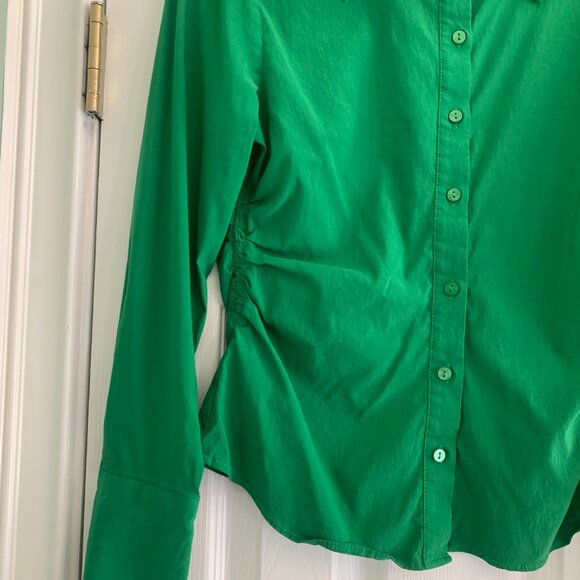 Green Medium Button Up Long Sleeve MNG Blouse - Picture 2 of 6
